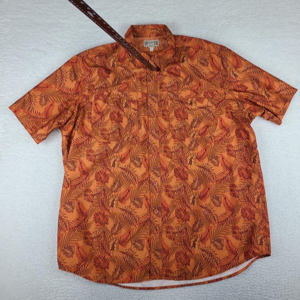 DULUTH Shirt Mens 2XLT 2XL Tall Orange Fall Season Floral Button Up Vented